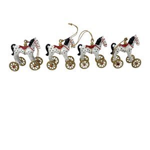Vintage Horse Pull Along Toy Christmas Ornaments Set of 4 Painted Cast Iron 2”